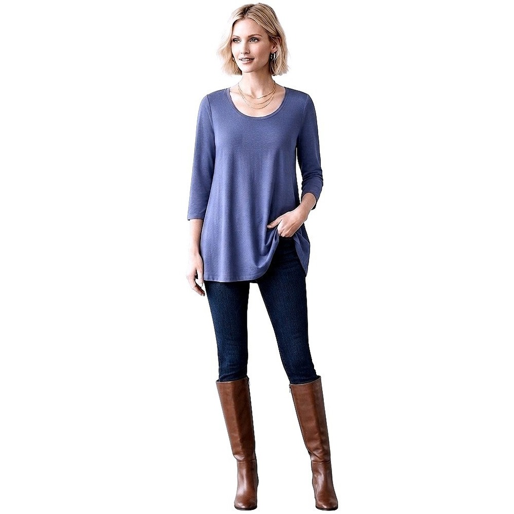 J. Jill Luxe Supima A-Line Tunic Women Size M Blue Excellent 3/4 Sleeve Top